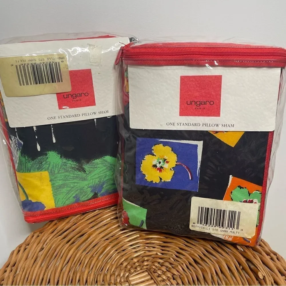 NEW Ungaro Vintage 80s 70s Retro Print Pillow Sham‎ Covers Floral Black Pair Set